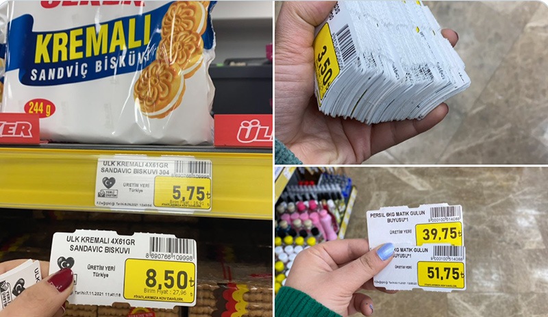 Marketlerdeki yeni 'zam' etiketleri sosyal medyadan paylaşıldı